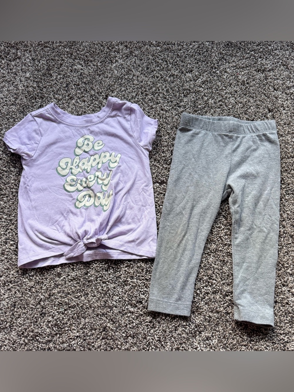 Cat & Jack Lilac 'Be Happy Every Day' Top with Gray Leggings